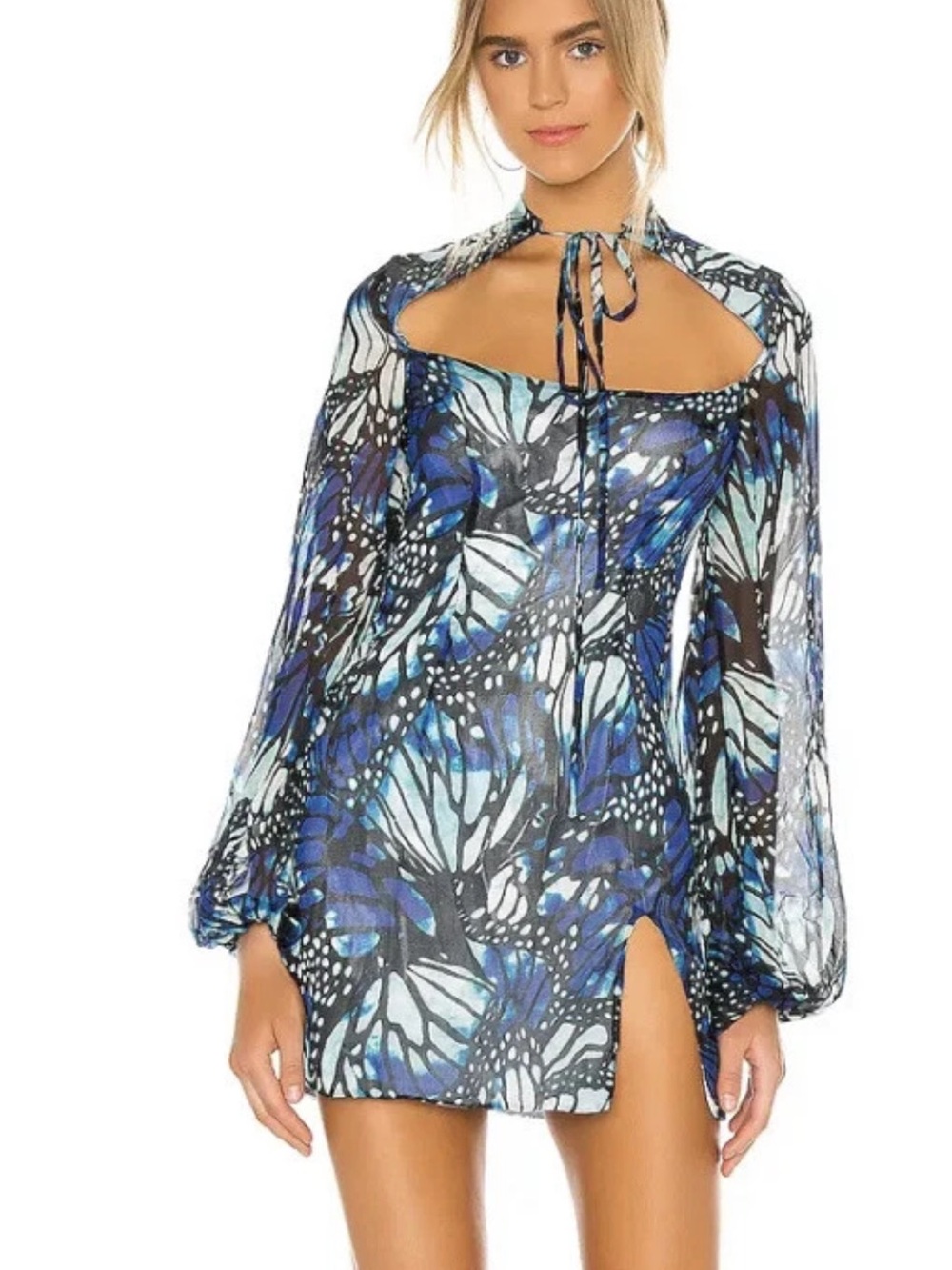 Kim Shui Blue Butterfly Print Silk Mini Dress